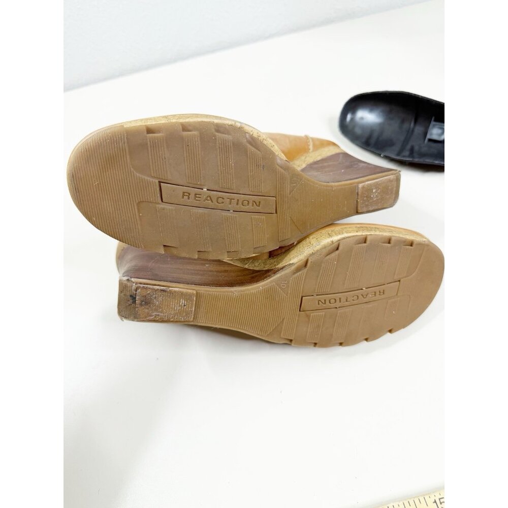 VTG Kenneth Cole Sz 10 Brown Leather Wedge Shoes Mary Jane Boho Neutral GUC - Picture 11 of 12